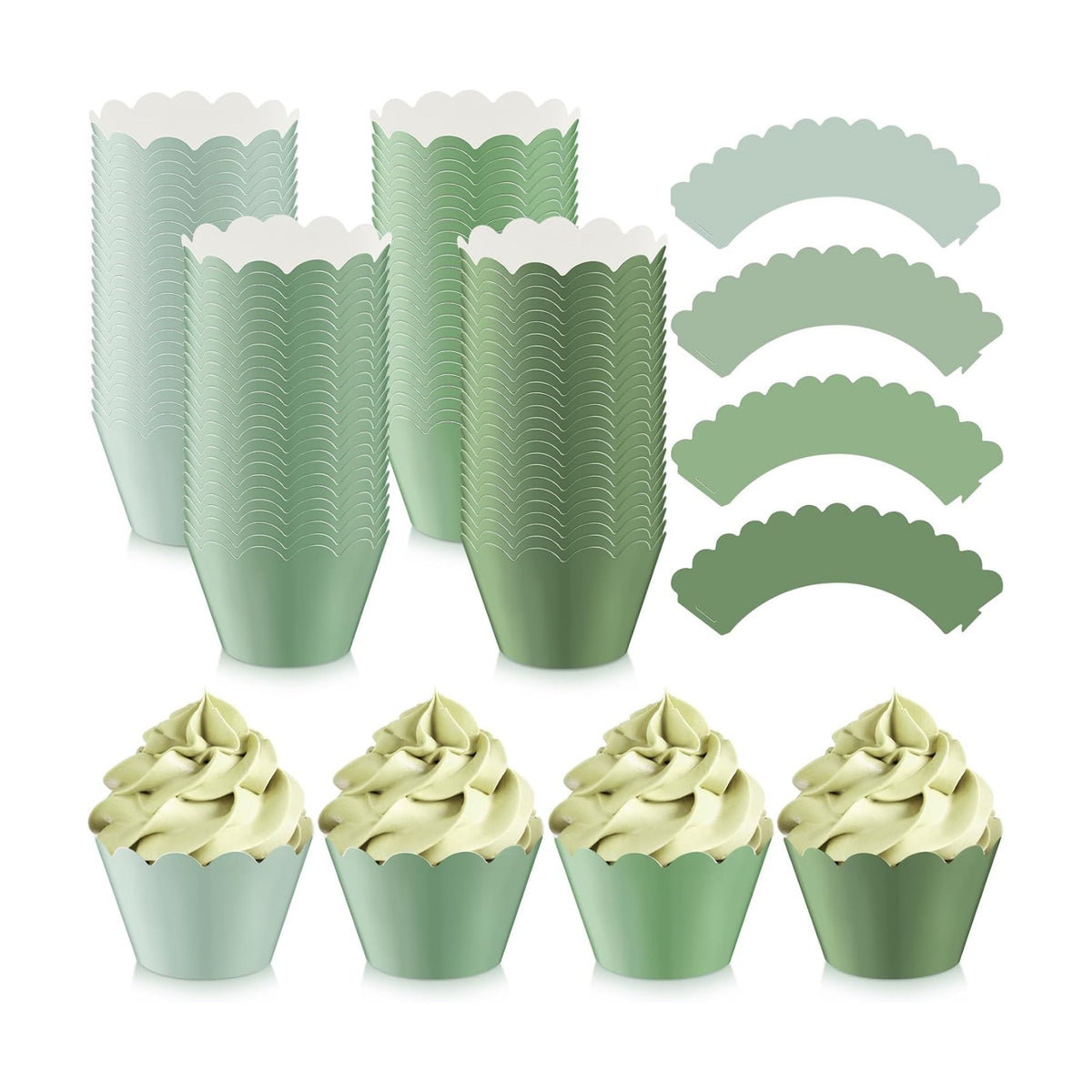 Domensi 100 Pcs Sage Green Cupcake Wrappers Rustic Baking Cups Wedding