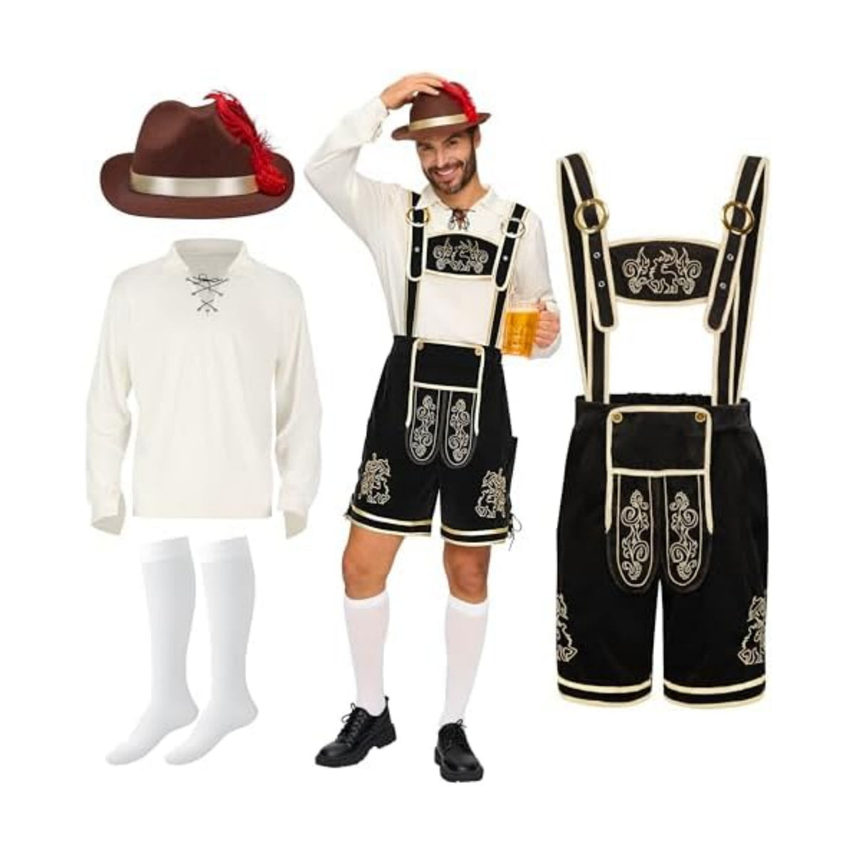 Spooktacular Creations Lederhosen Men Oktoberfest Outfit Costume, Halloween German Bavarian Costume for Adults Beer Festival
