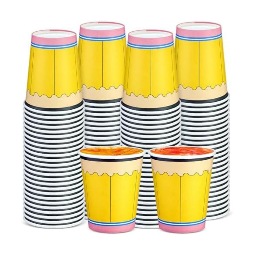 Funtery 100 Pieces Christmas Paper Cups Xmas Disposable Coffee Cups Christmas 9 Ounce Drinking Tea Paper for Daily Use Holiday(Pencil)
