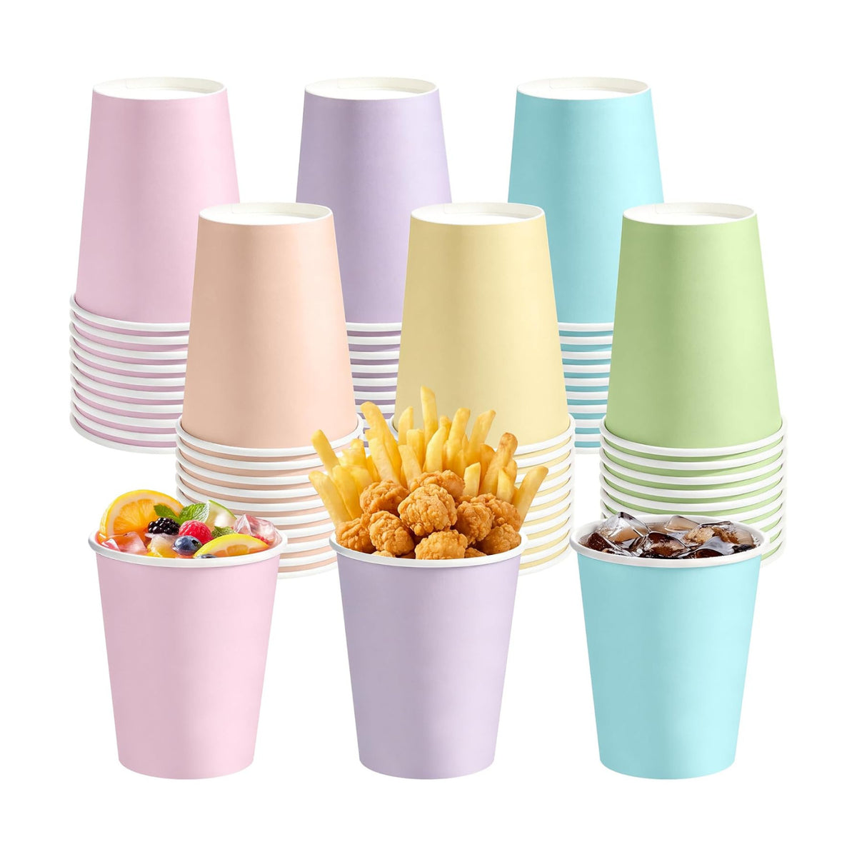 URATOT 60 Pieces 9 Ounce Disposable Paper Cups Pastel Rainbow Party Cups Drinking Cups for Party, DIY and Holiday, 6 Colors