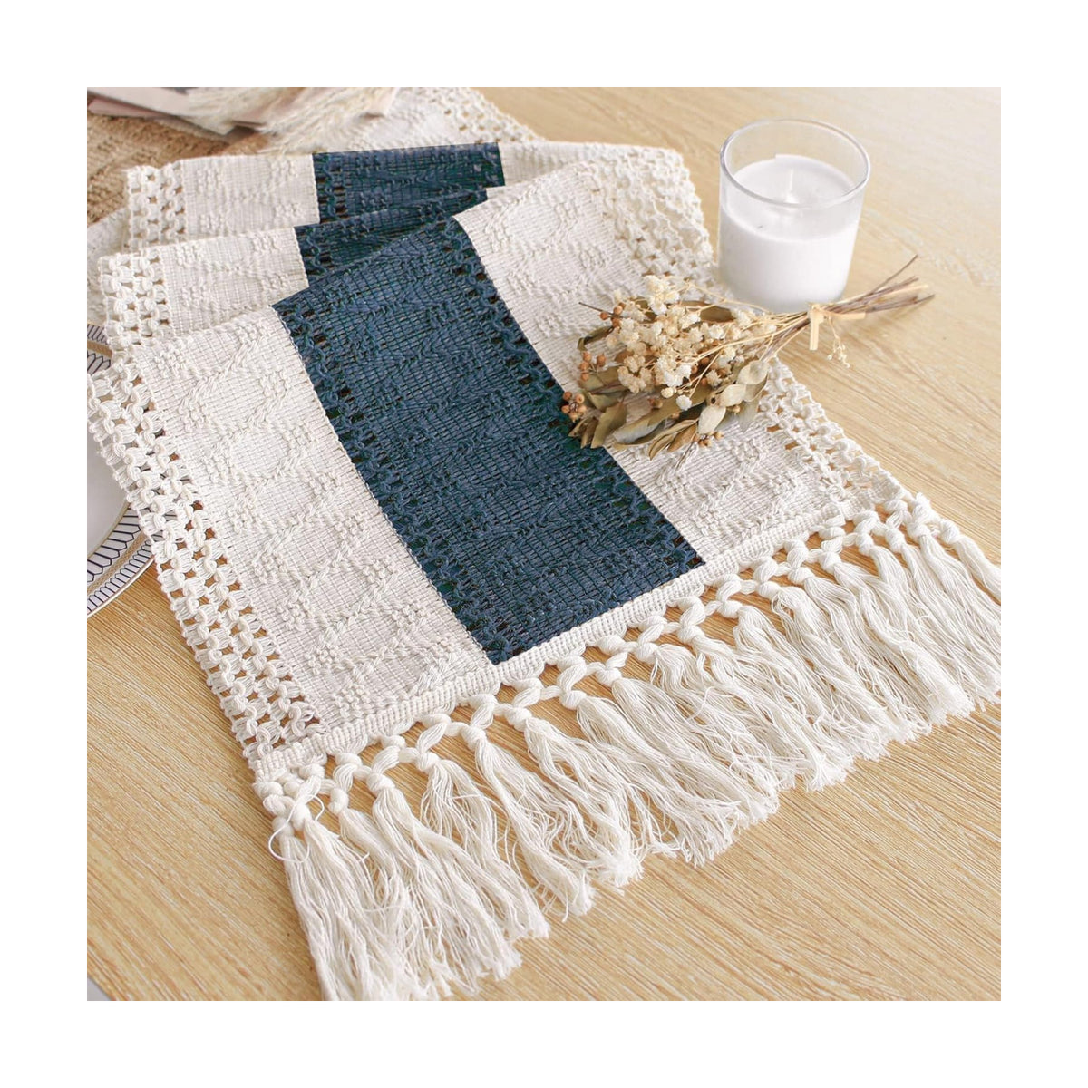FEXIA Boho Table Runner for Home Decor 12x48 Blue Fall Rustic Decorations