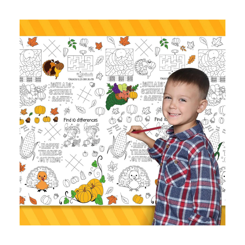 CCINEE Thanksgiving Coloring Table Cloth, Giant Paper Tablecloths for Kids Rectangle Coloring Disposable Placemats Fall Thanksgiving Turkey Table Cover for Home School Painting Crafts