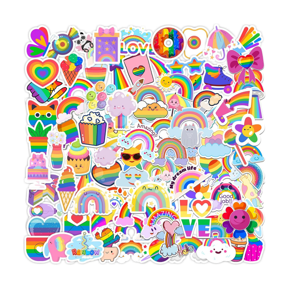 Stickers for Kids,100 PCS Stickers Pack,Rainbow Sticker,Cute Colorful Waterproof Vinyl Art Sticker.Stickers for Water Bottles,Skateboards and Notebooks,Sticker for Teens Girls Kids