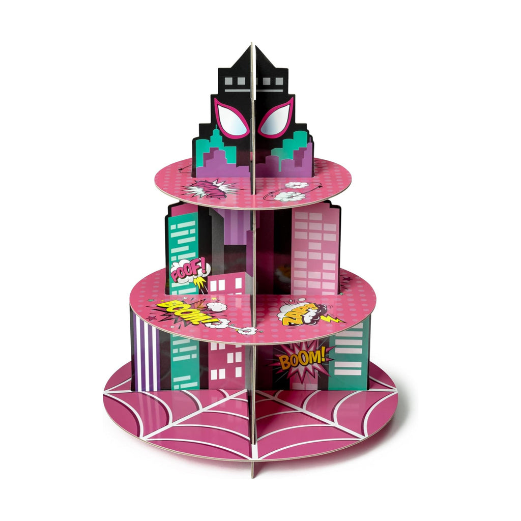 Pink Spider Cupcake Stand - 3 Tier Pink Spider Party Dessert Holder Spiders Theme Cardboard Cake Stand for Birthday Party Decorations Cupcake Display for Kids Birthday Party Supplies
