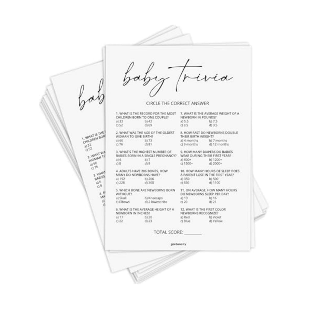 GardenCity Baby Trivia Baby Shower Game (50 Cards), Trivia Game Activity for Boy or Girl (Minimalist)