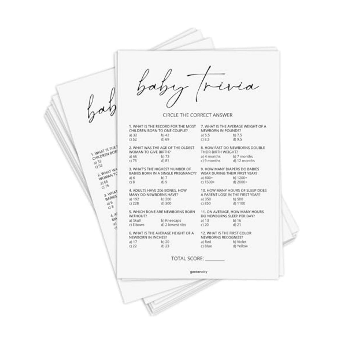 GardenCity Baby Trivia Baby Shower Game (50 Cards), Trivia Game Activity for Boy or Girl (Minimalist)