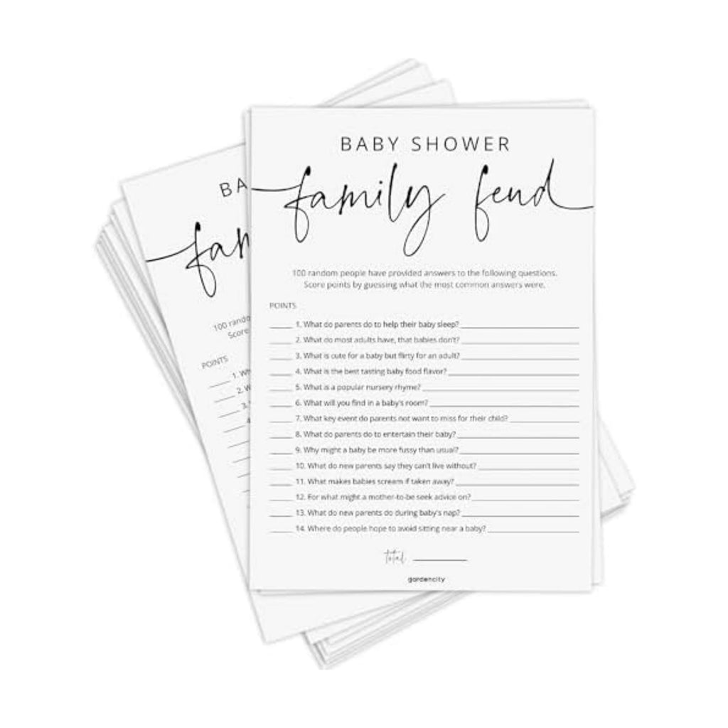 GardenCity Baby Shower Games - 50 Baby Shower Family Feud Game Cards, Boy or Girl, Gender Neutral, Minimalist
