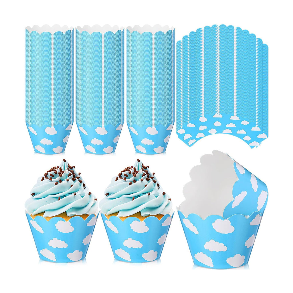 Domensi 100 Pcs Sky Clouds Blue Cupcake Wrappers Lace Baking Cups