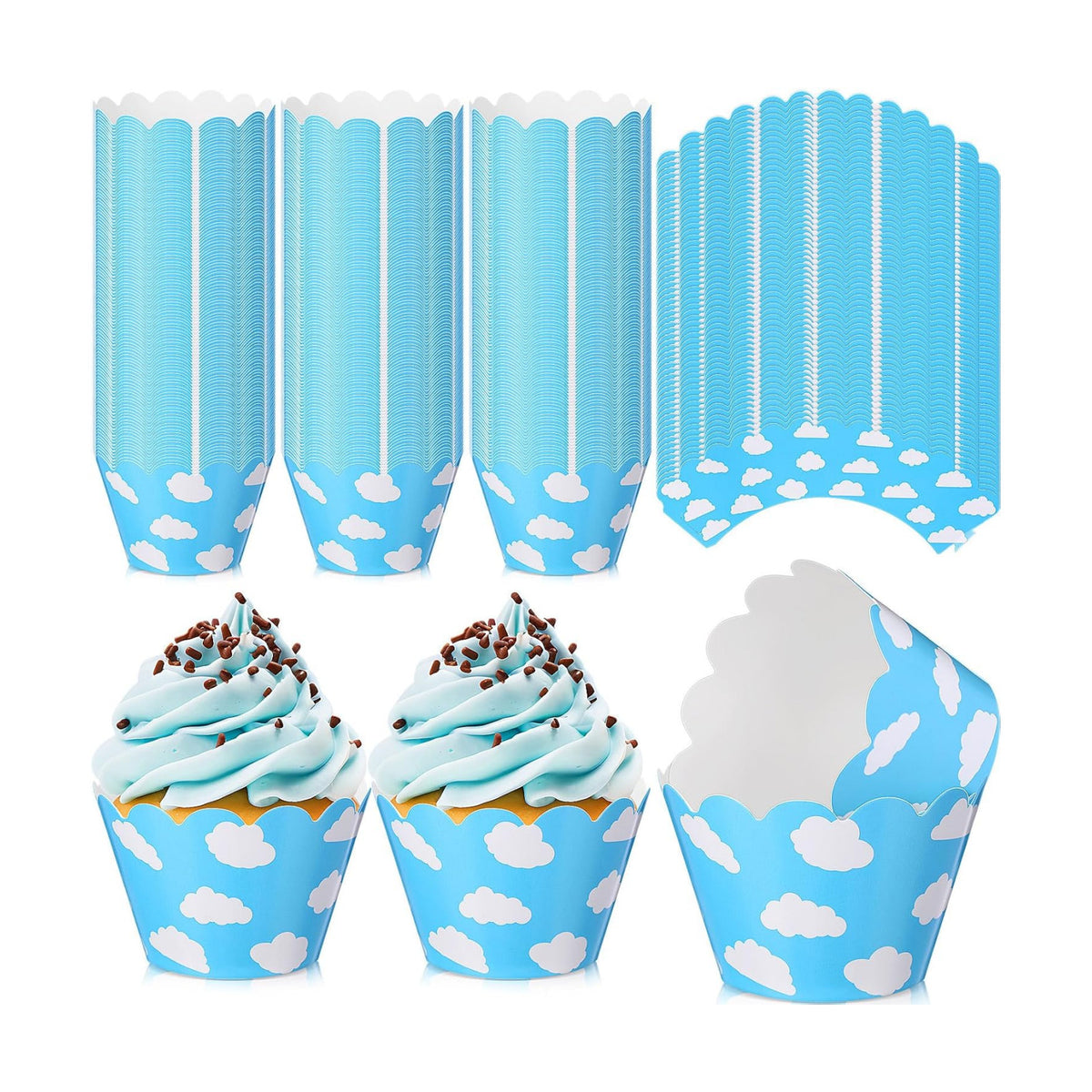 Domensi 100 Pcs Sky Clouds Blue Cupcake Wrappers Lace Baking Cups