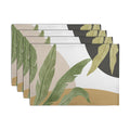 Tropical Palm Leaf Linen Placemats Set of 4 Summer Green Banana Leaves Themed Kitchen Place Mats Washable Non-Slip Heat Resistant Fabric Dining Table Placemats 12x18 Inch
