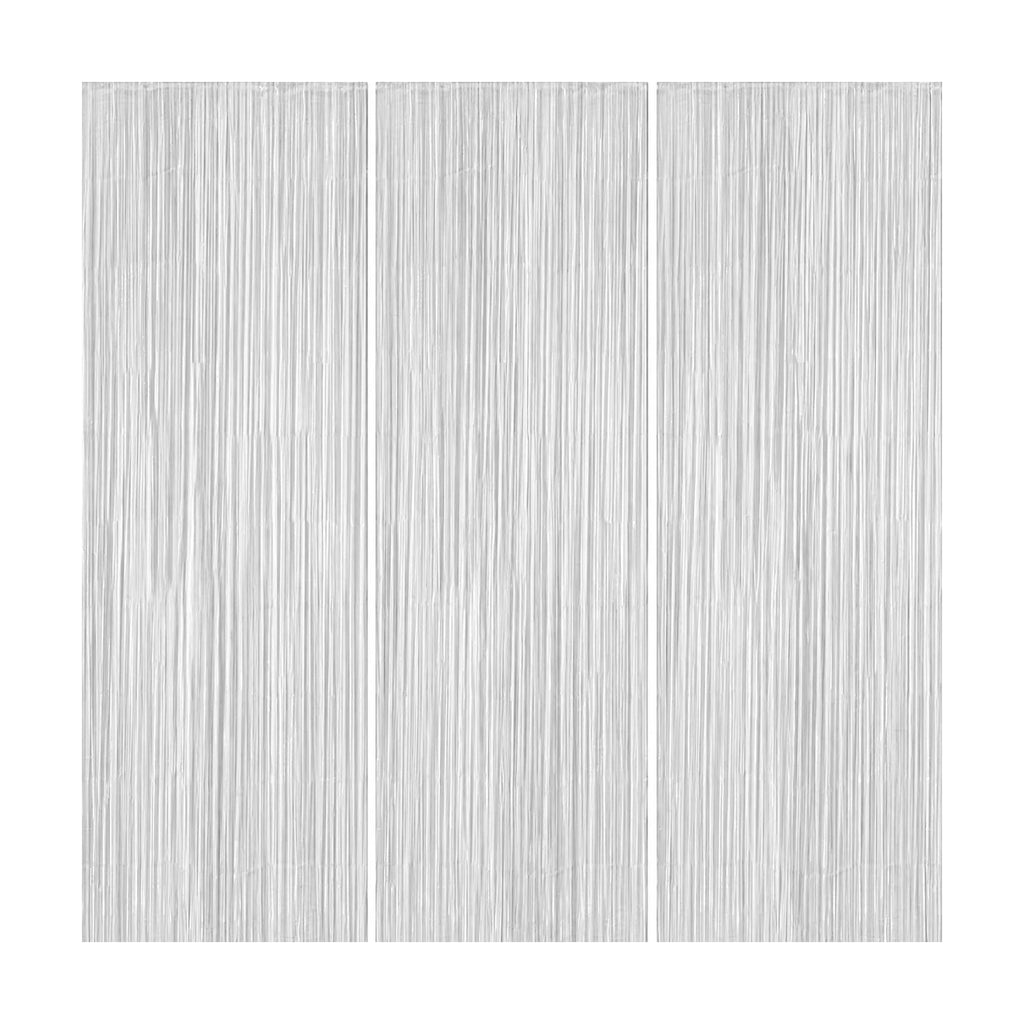 DECOCKRAT 3 Pack Foil Fringe Backdrop - White Shiny Tinsel Curtains for Party Decoration/Photo Booth Props - 3.3x8.2 FT Metallic Foil Backdrop for Birthday, Wedding, Graduation, Christmas.