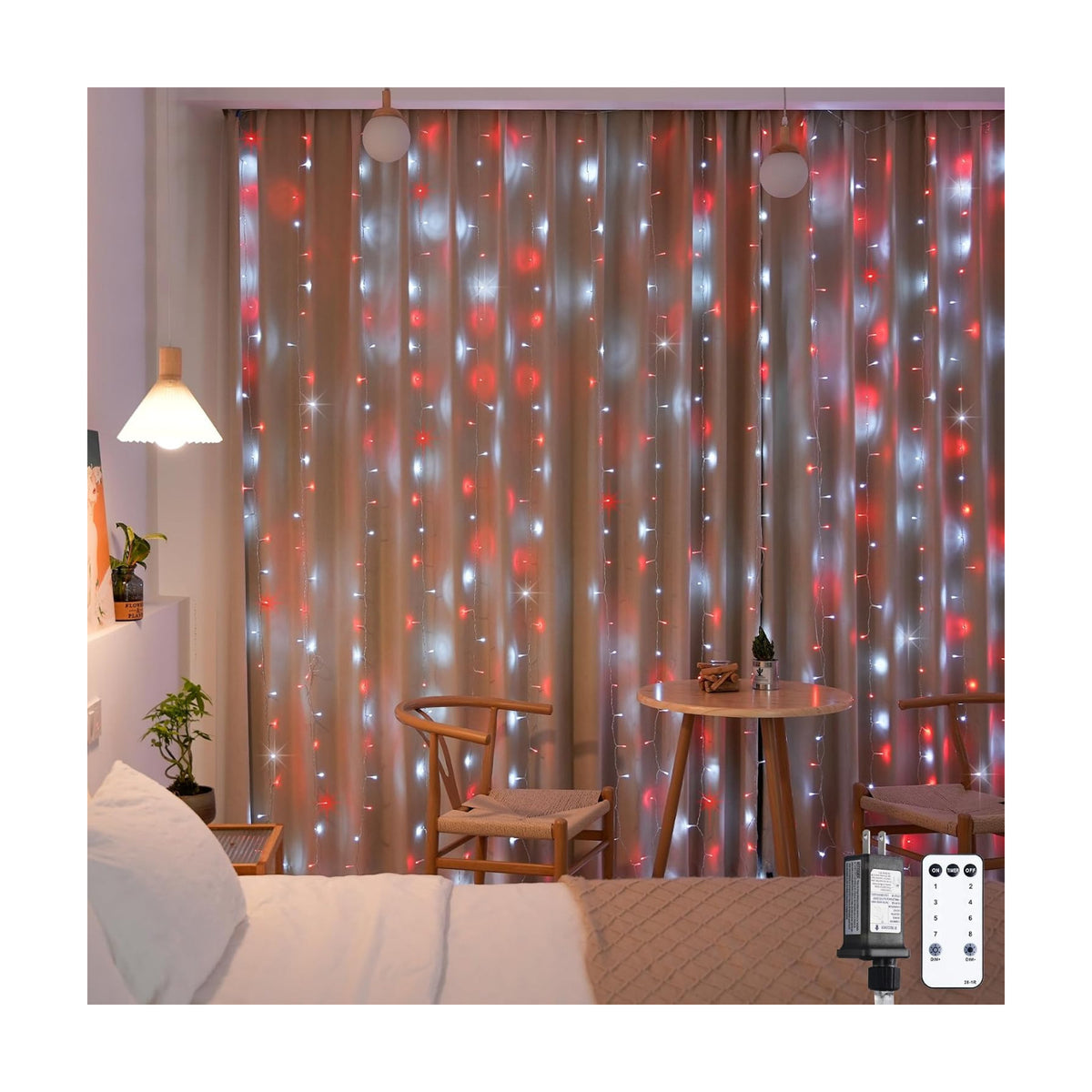 JMEXSUSS 300LED Red and White Christmas Curtain Lights for Bedroom, Plug in