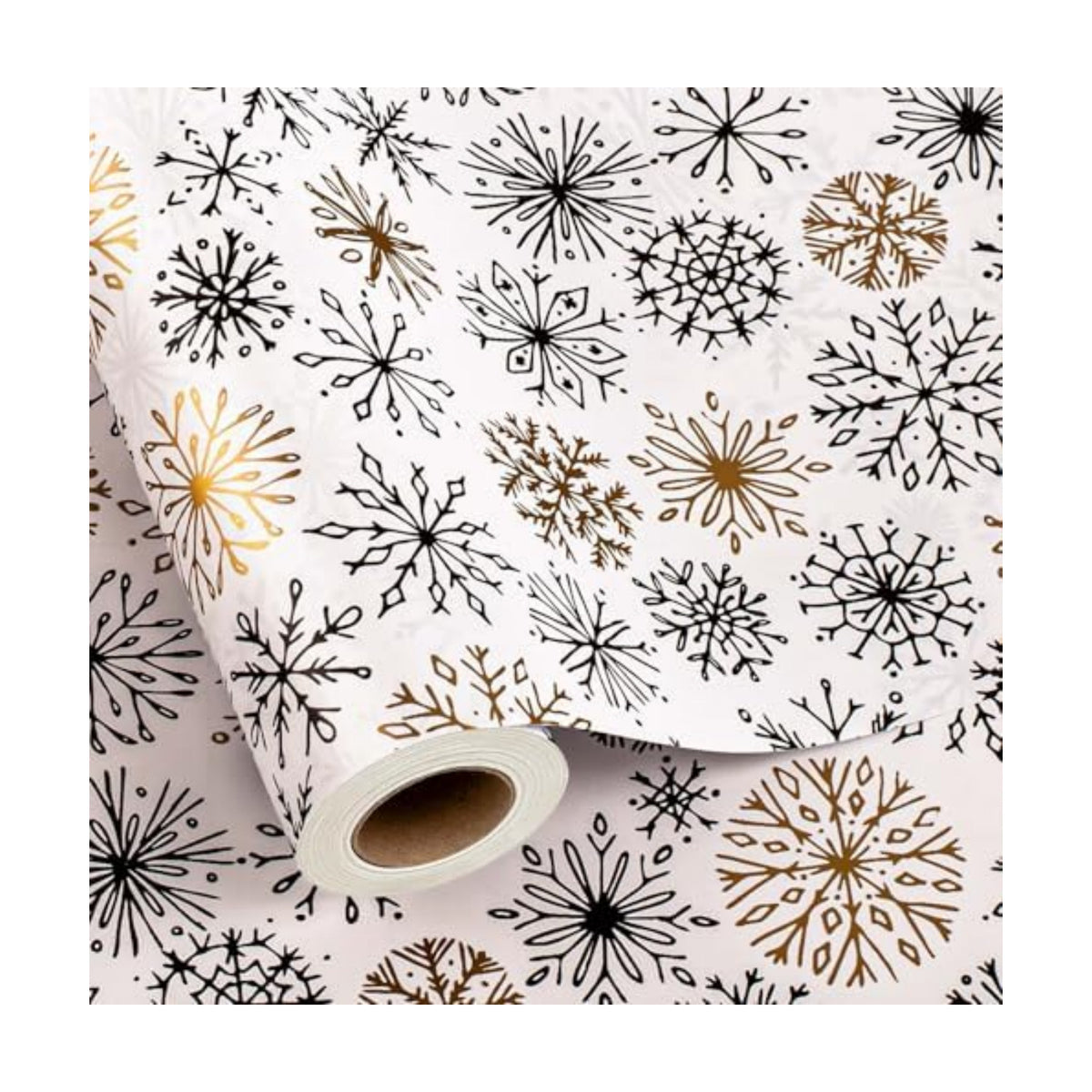MAYPLUSS Christmas Gift Wrapping Paper Roll - 17 Inch X 33 Feet - Minimalistic Elegant Snowflake Flurry with Gold Design Winter Holiday Gift Wrap Sheet for Party, DIY Crafts & Festive Decoration