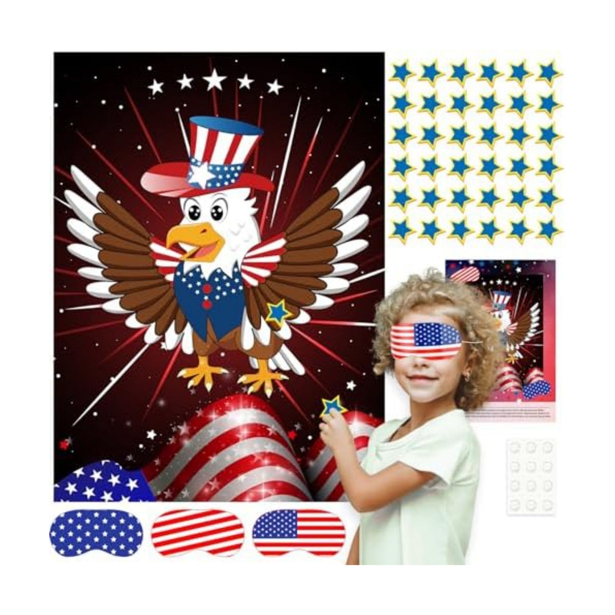 ASTARON 4th of July Patriotic Party Game for Kid Pin The Tail on The Eagle