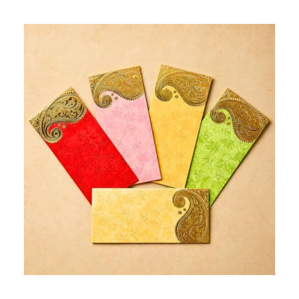 LoveNspire Money Envelopes (7 x 3 Inch) Decorative Golden Paisley Pattern Shagun Lifafa for Indian Wedding, Birthday | Cash Gift Holder & Home Savings Organizer Pack of 100