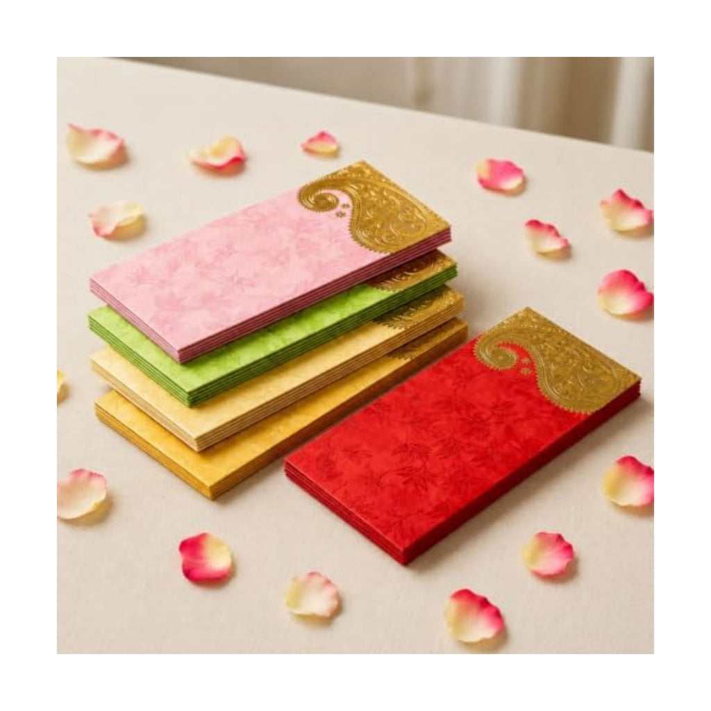 LoveNspire Money Envelopes (7 x 3 Inch) Decorative Golden Paisley Pattern Shagun Lifafa for Indian Wedding, Birthday | Cash Gift Holder & Home Savings Organizer Pack of 25