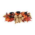 Fall Candle Holder Centerpiece with Maple Leaves, Pinecones, Berries & Burlap Bow,Thanksgiving Table Centerpiece Decoration for Dining Table, Mantel & Autumn Harvest Home Décor