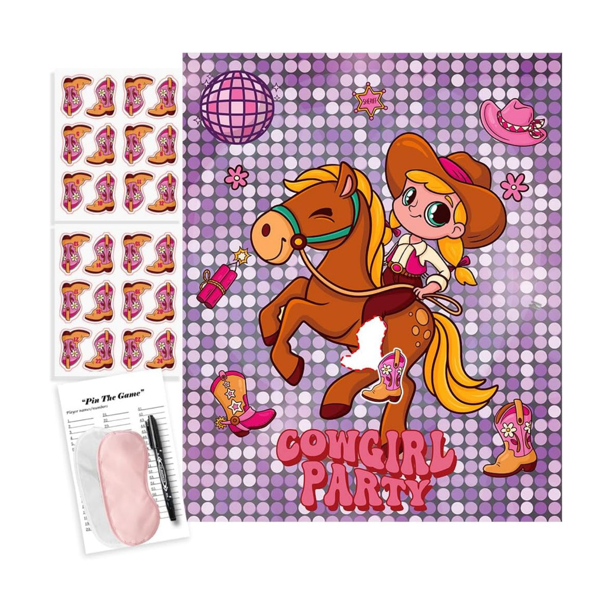 Western Cowgirl Birthday Party Games for Kids Pin The Boot on The Cowgirl Game for Western Rodeo Disco Birthday Party Decorations Favors Supplies - 24 Stickers