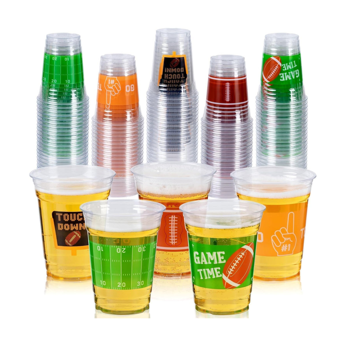 GuassLee 50 Football Party Cups 12OZ Disposable Clear Plastic Football Cups for Tailgate Football Game Sports, Watch Party, Backyard Party Decorations Supplies Favors