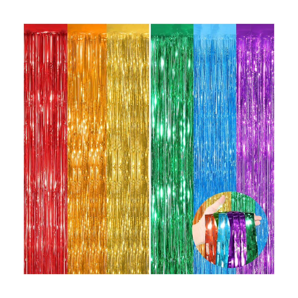 Rainbow Tinsel Backdrop Foil Fringe Curtains, 2 Pack Party Decor