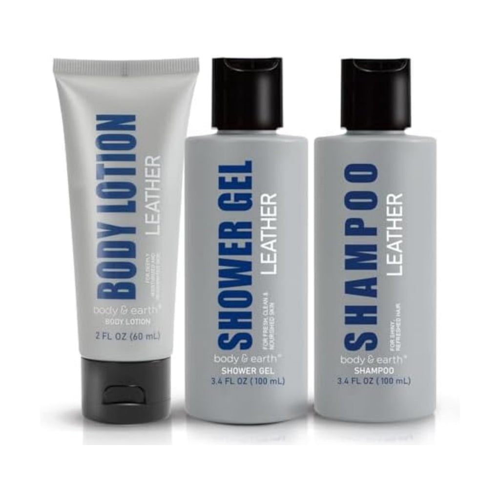 Body & Earth 3pc Leather Gifts for Men Spa Gifts Bath Set for Man