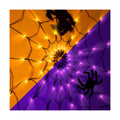 LCHUANG Halloween Decorations Spider Web Lights - 2 Pcs Light Up Spider Web, 4FT Diameter 70 LED with Black Spider, Waterproof, Remote Control, 8 Modes Cobweb Halloween Decorations (Purple+Orange)