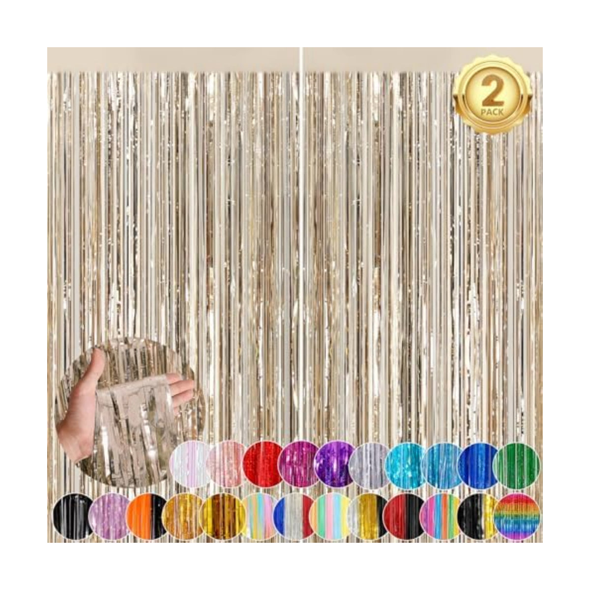 Champagne Gold Party Decoration, 2 Pack Tinsel Backdrop Foil Fringe Curtain