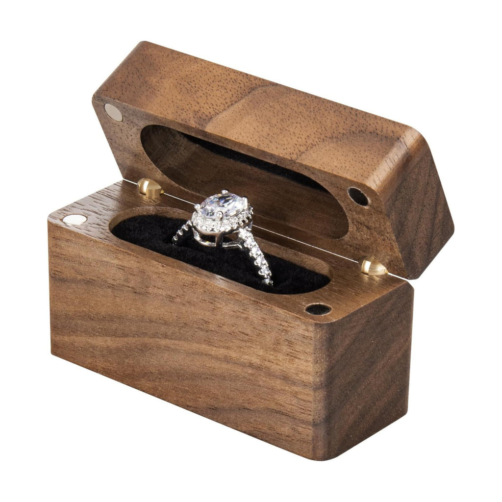 Wooden Engagement Ring Box for Proposal Slim Pocket Size Ring Case