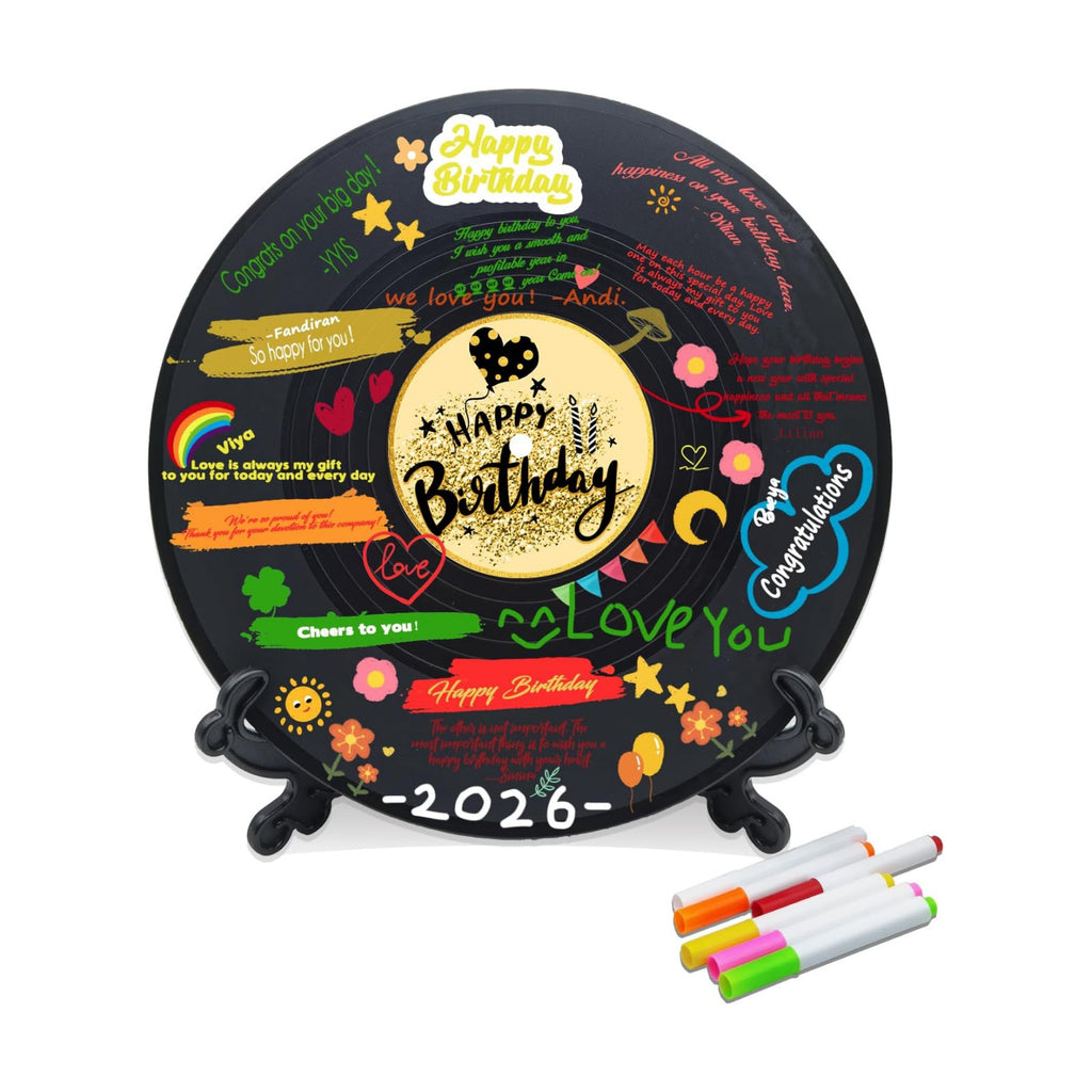 pwvsayjcj Vinyl Record Birthday Decorations, Happy Birthday Party Favor Sign Poster, Large Guest Book 11.6" x 11.6"