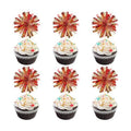30 PCS Foil Firework Cupcake Toppers Sparkle Tinsel Cupcake Picks Happy Birthday Cake Decorations Drink Stirrers Cocktail Food Fruit Toothpicks for Baby Shower Graduation Party Supplies Red Gold