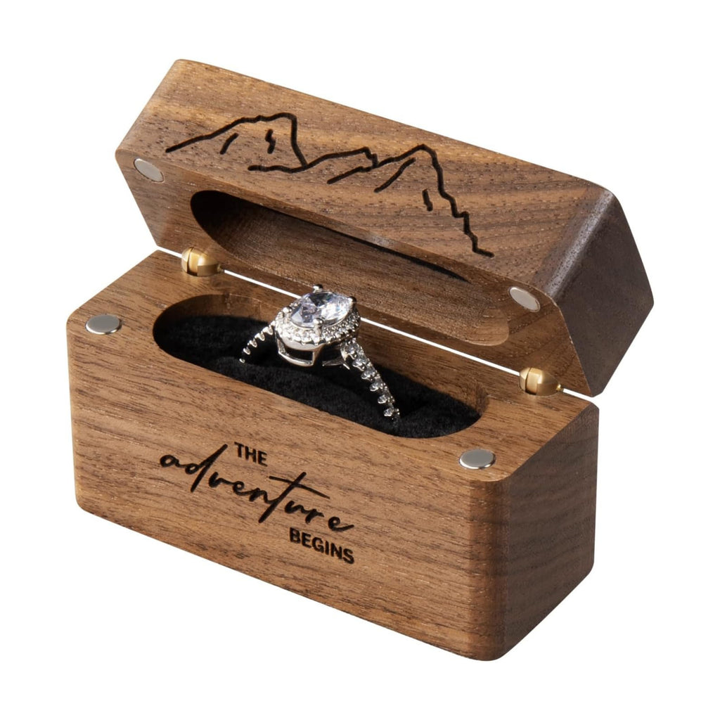 Wooden Engagement Ring Box for Proposal Slim Pocket Size Ring Case
