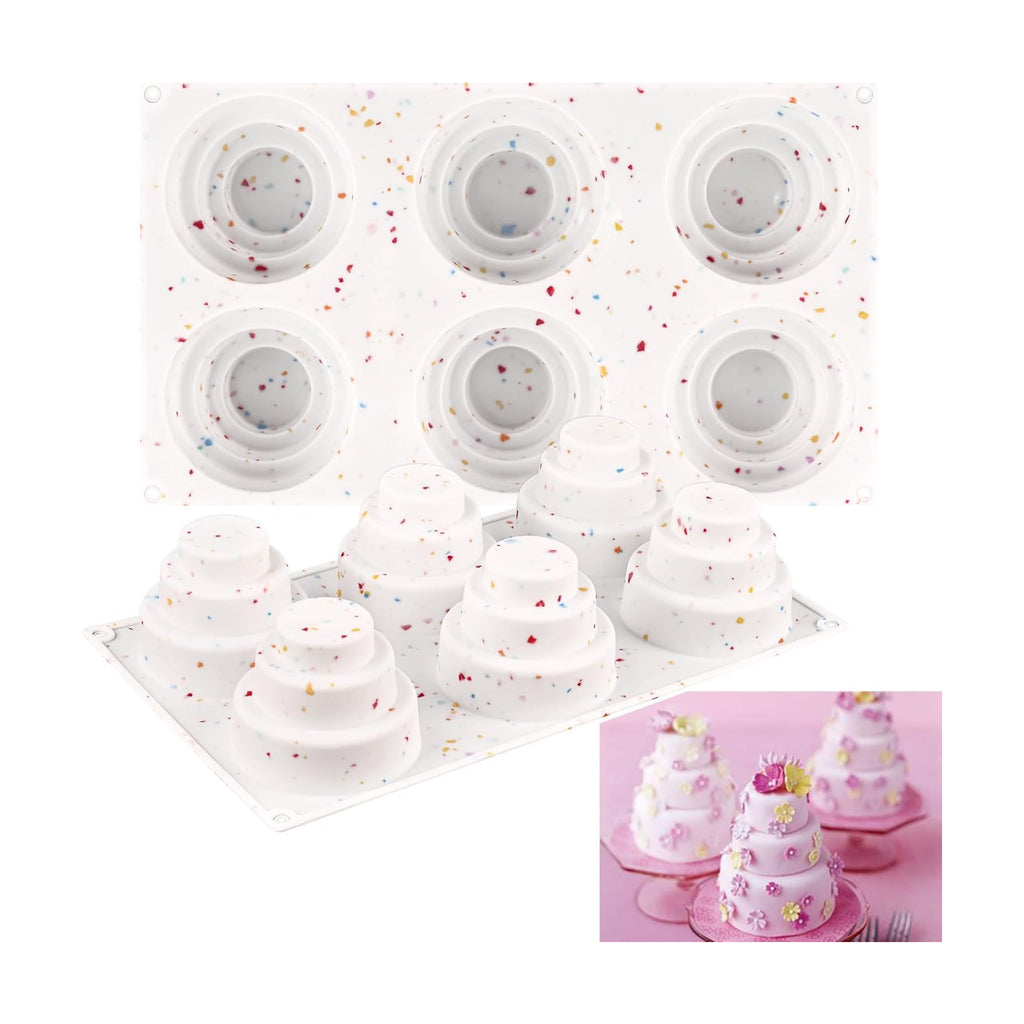 Sakolla 2 Pack 3 Tier Mini Cake Molds, 6 Cavity Silicone Cake Molds for Baking Cake Pop, Cakesicle, Brownie and Mousse (Confetti)