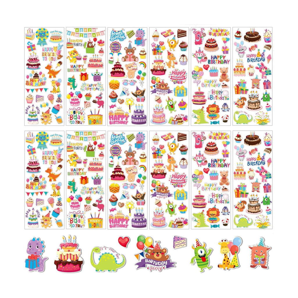 UPINS 12 Sheets Happy Birthday Stickers for Kids 3D Puffy Foam Decals