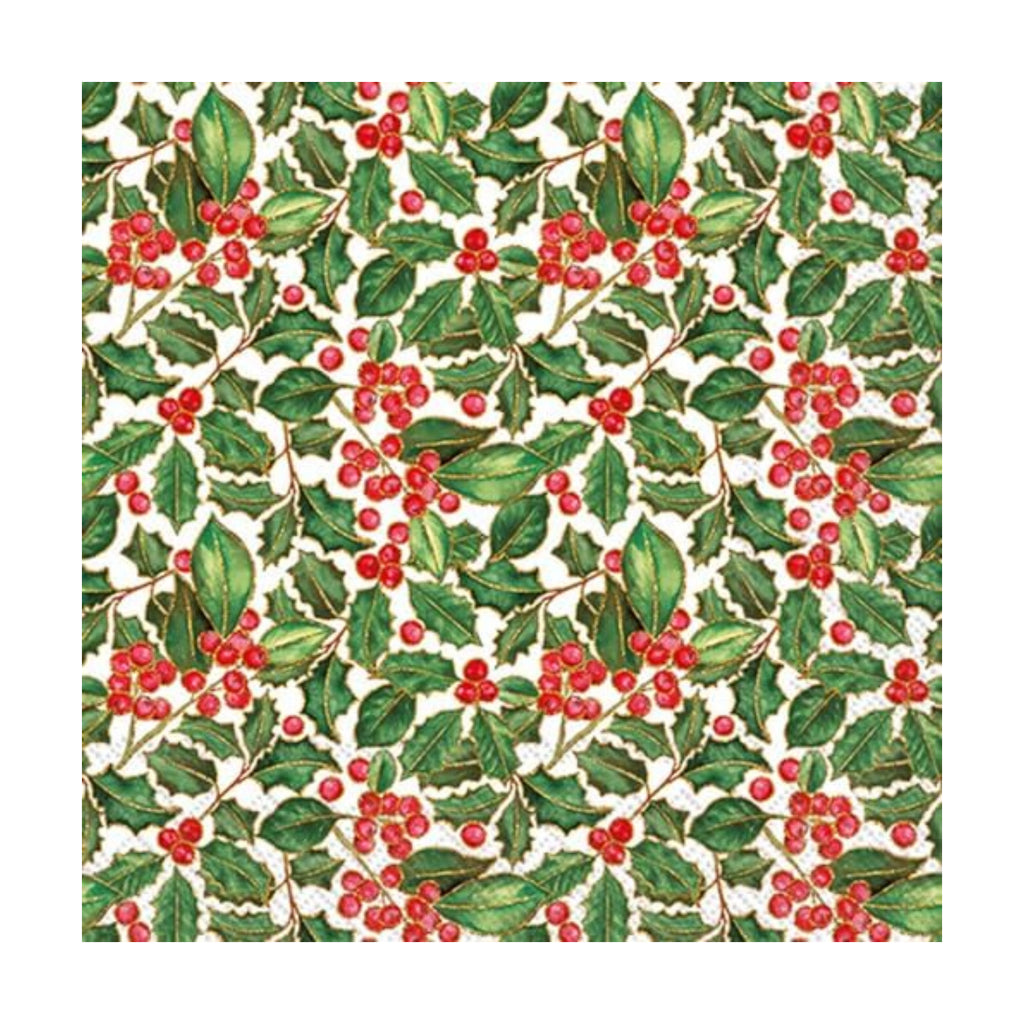 IHR Ideal Home Range Cocktail Napkins Disposable 3-Ply Paper Party Napkin Pack, 5" x 5", Holly, 20-Count
