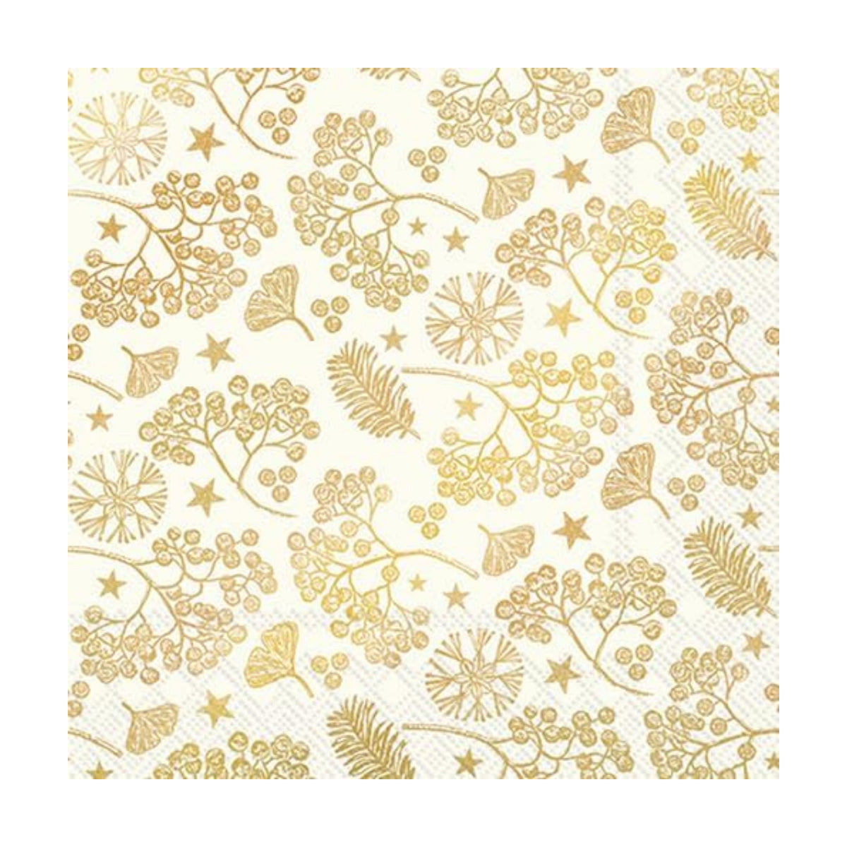 IHR Ideal Home Range Party Napkins Disposable 3-Ply Paper Lunch Napkin Pack, 6.5" x 6.5", Bright Winter Branches (Cream & Gold), 20-Count