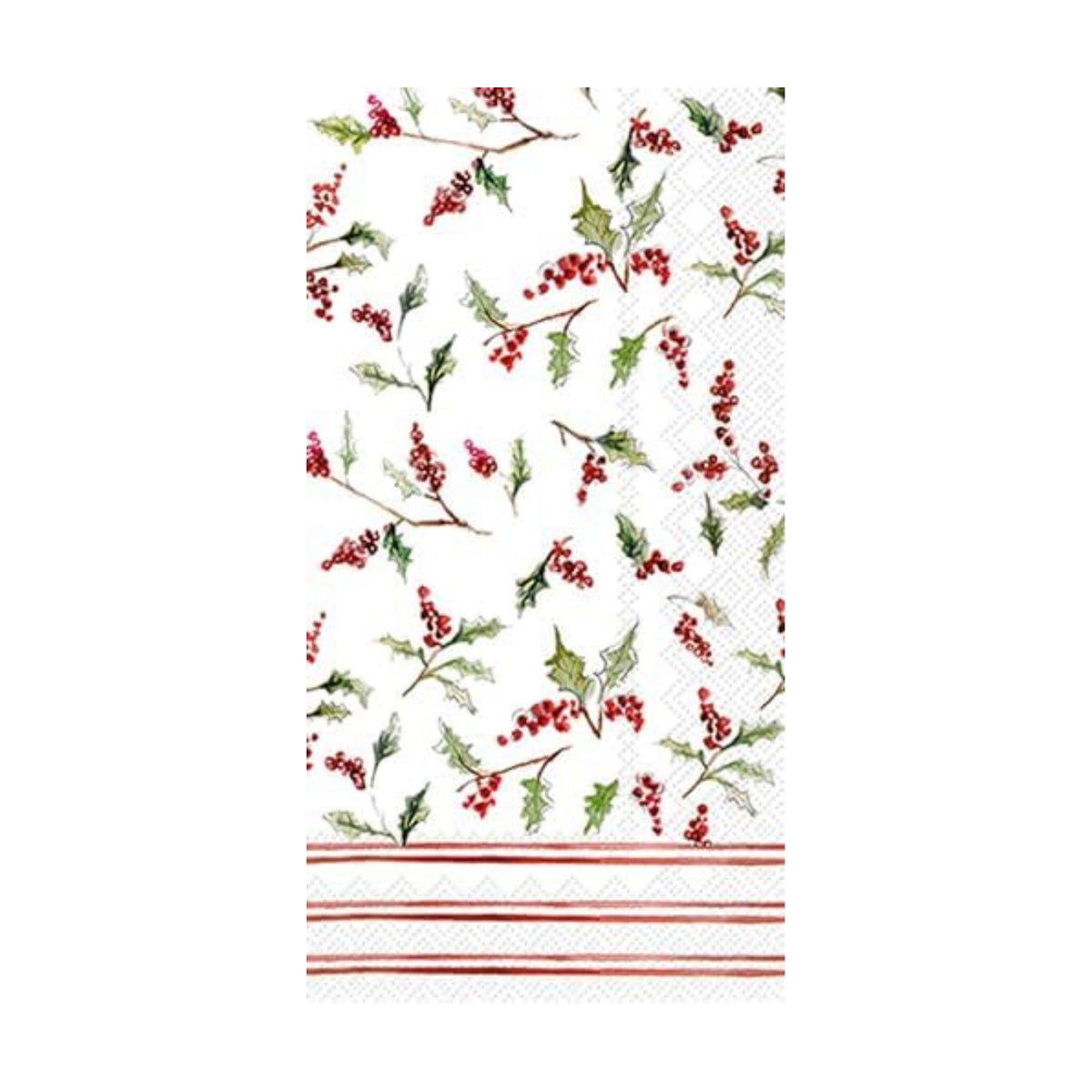 IHR Ideal Home Range Dinner Napkins Disposable 3-Ply Paper Hand Towels, 8.5" x 4.5", Christmas Ilex Berries, 16-Count