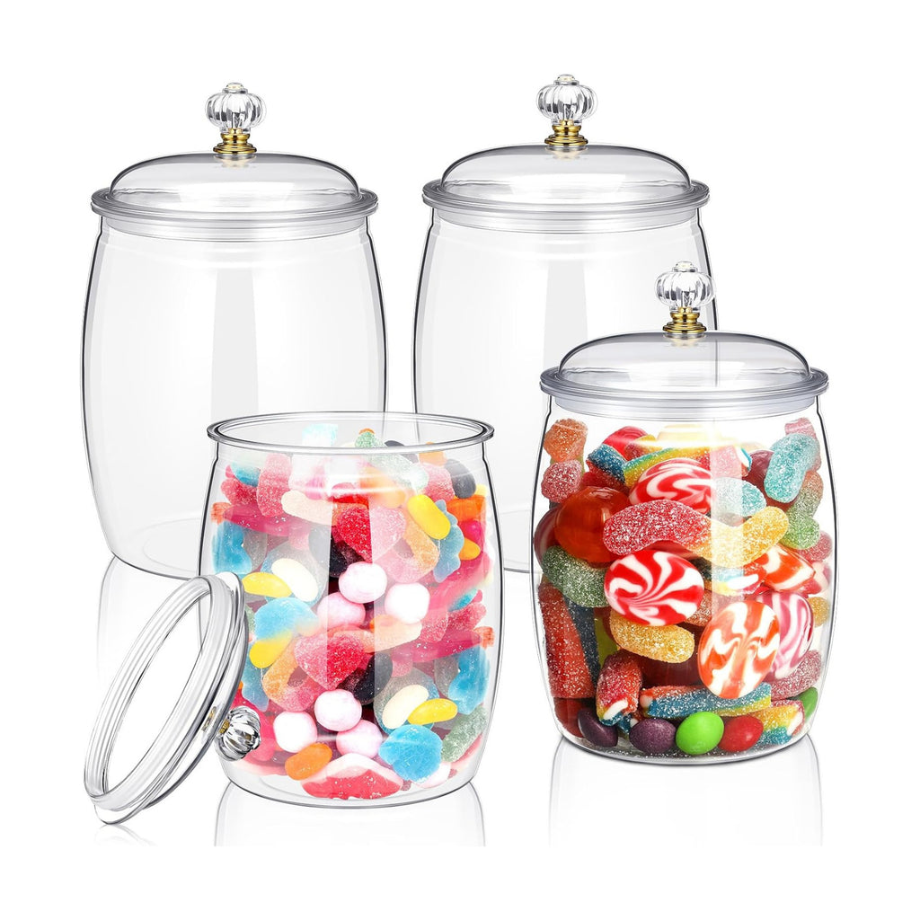 Nuogo 4 Pcs Plastic Candy Jars with Lid Unbreakable,Stylish,42 oz