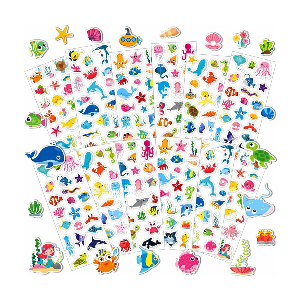 UPINS 12 Sheets Ocean Animal Puffy Stickers for Kids Cute 3D Theme Pack
