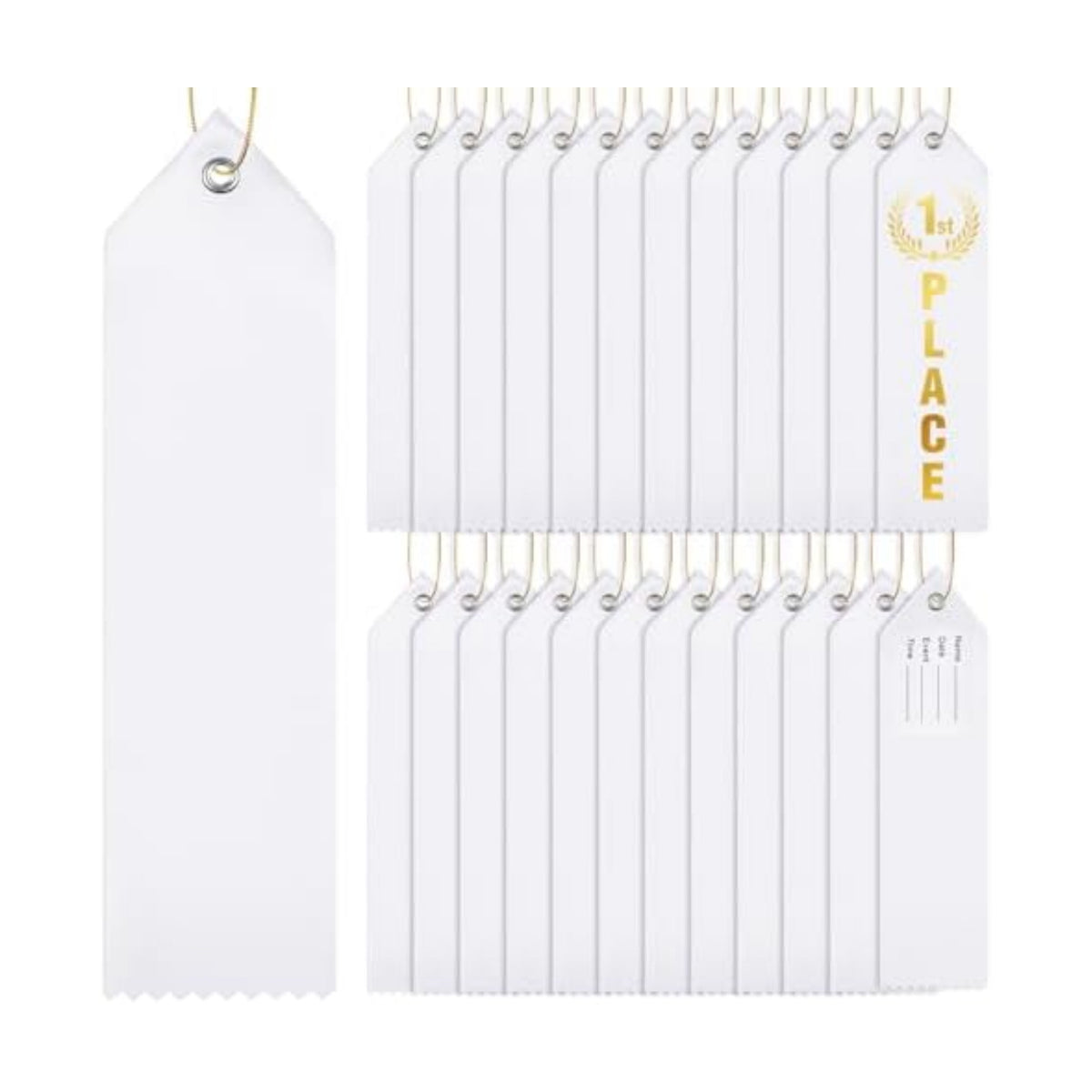 Lyrow 36 Pieces White Blank Award Ribbons Plain DIY Medal Prize Participant Show Ribbons with Attached Card and Rope for Competitions Sports Events 1st, 2nd, 3rd Place