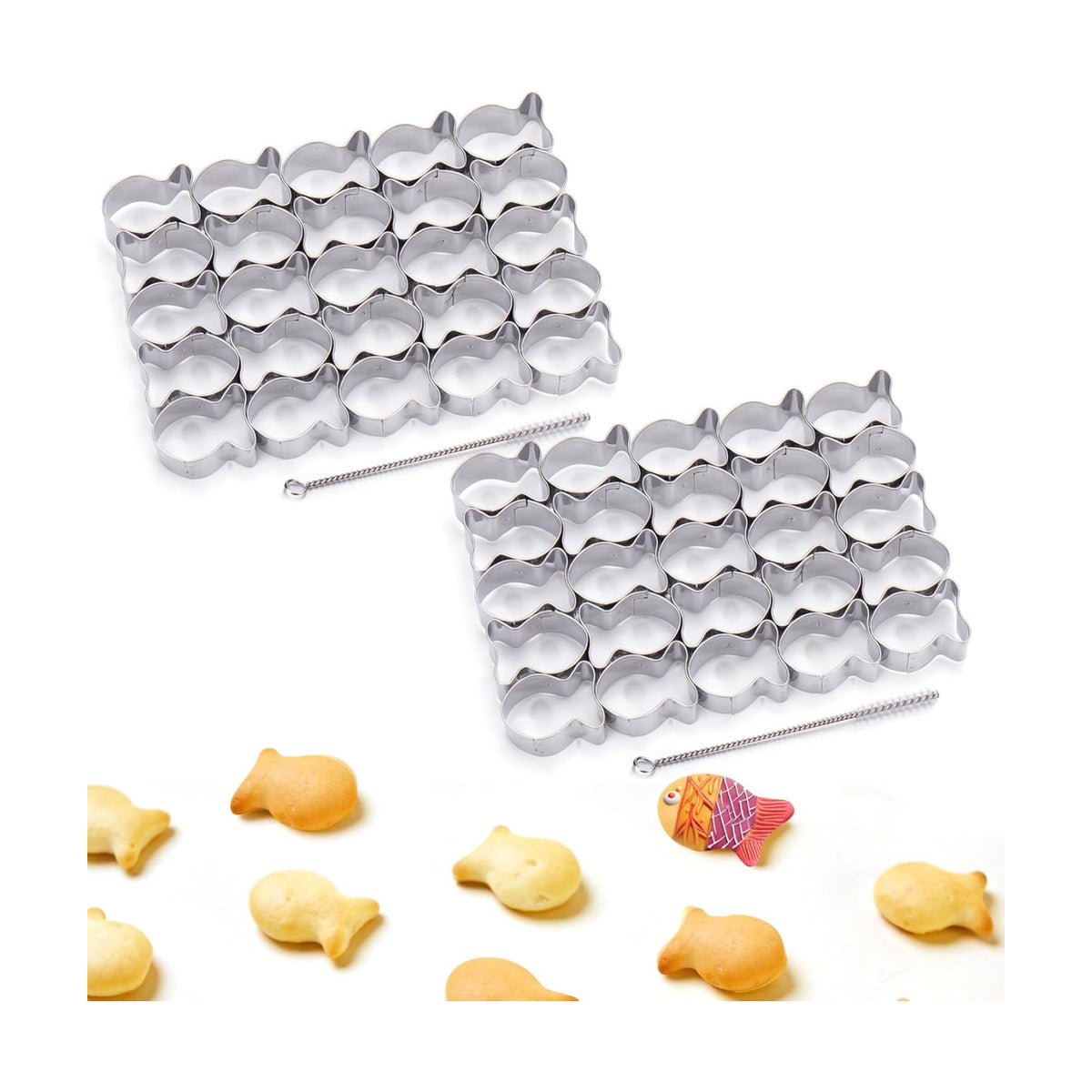 AIERSA 2Pcs Gold Fish Cracker Cutter,25 Cavity Fish Cookie Cutter,Mini Gold Fish Shapes Molds for Cookie,Non-stick Dough, Stainless Steels Cookie Cutters Mold for Baking