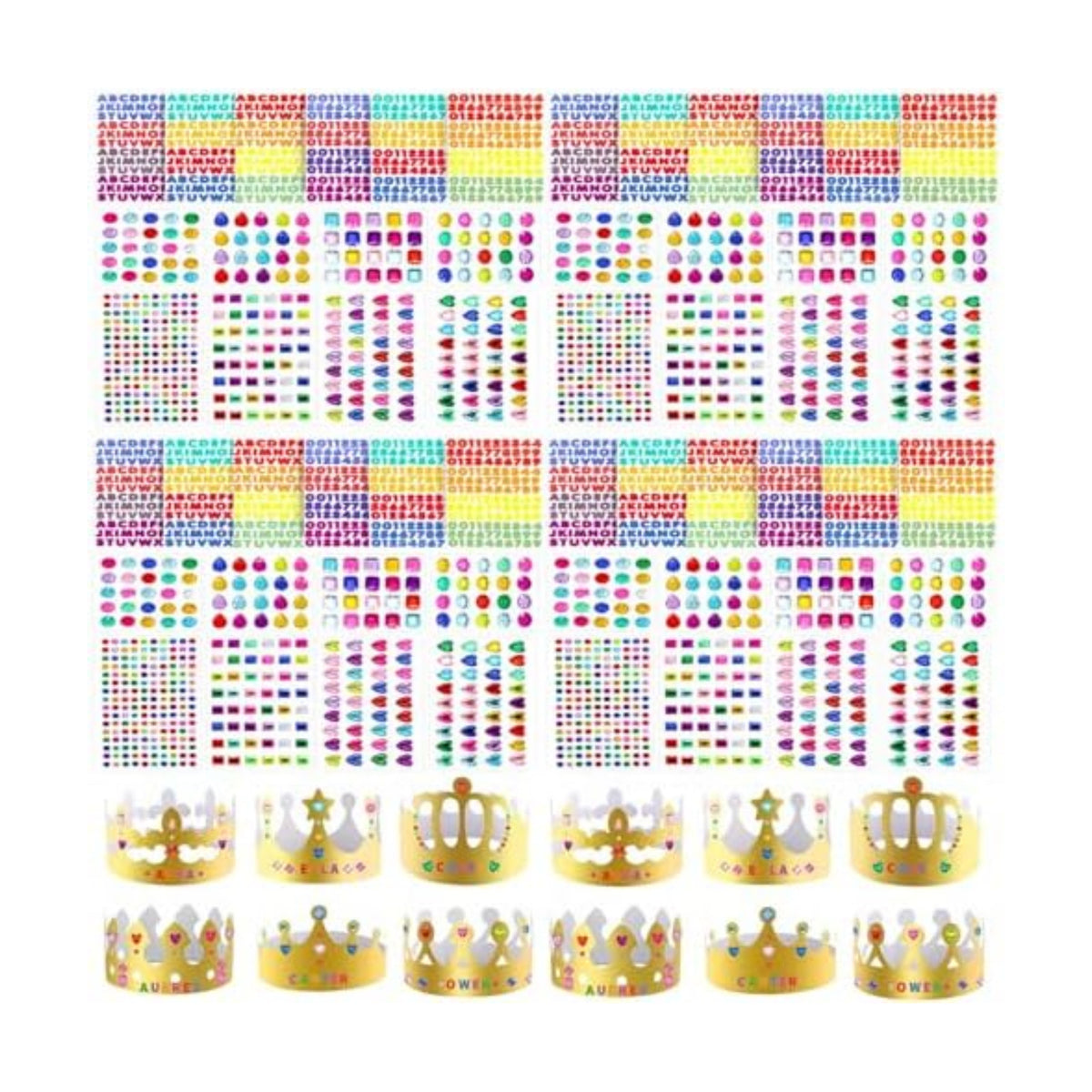 152 Pcs Paper Crowns for Kids Boys Girls Adults Princess Prince King, Classroom Crown, Birthday Party Hats with Gold Gem Jewels Number Letter Stickers, DIY Decor Favor Supplies