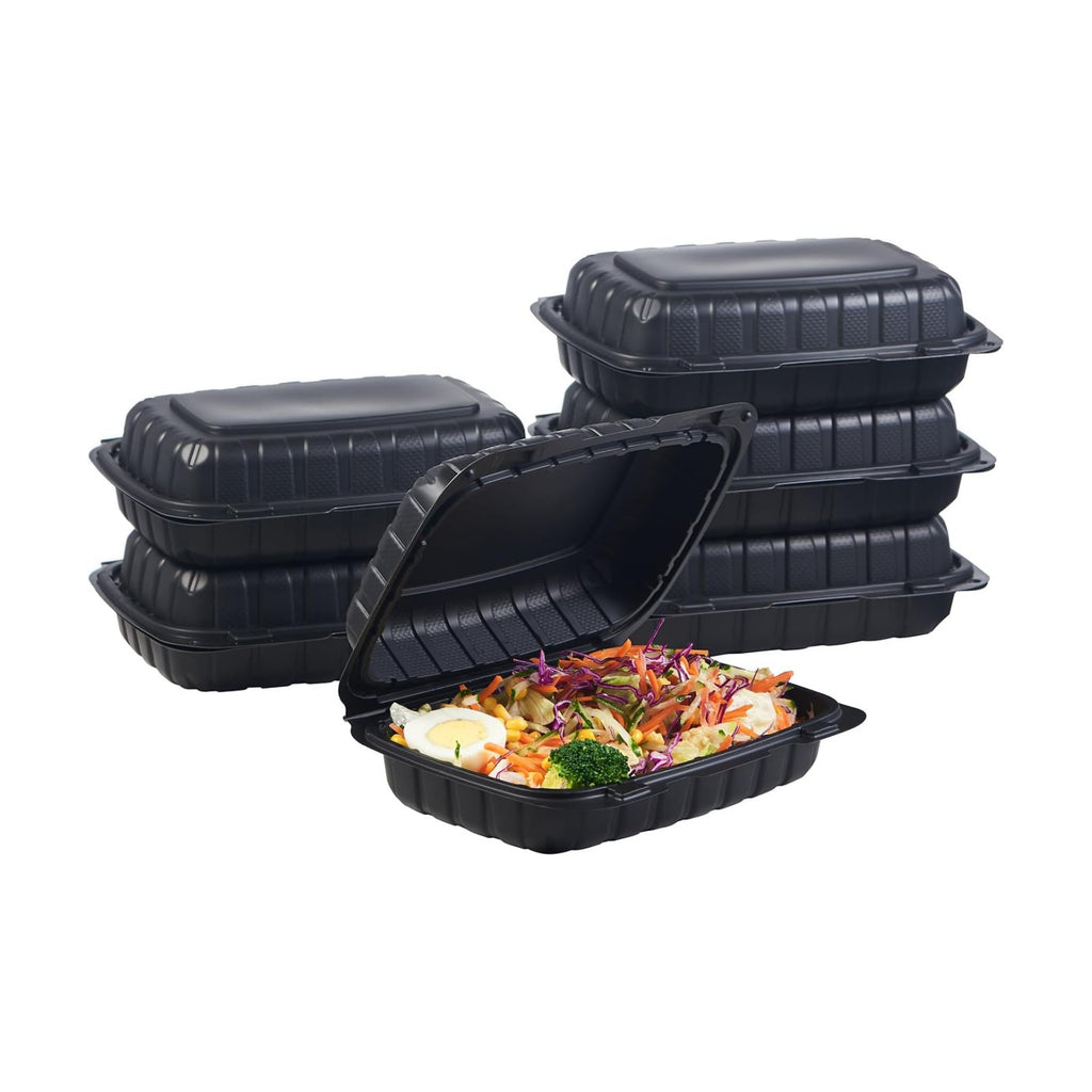 Jaluxing 9X6 1-Compartment 50-Pack Plastic Clamshell Containers Food To Go Box Heavy Duty Disposable Hinged With Secure Snap Lid (Formerly FULING)