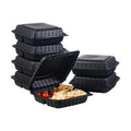 Jaluxing 9X9 3-Compartment 50-Pack Plastic Clamshell Takeout Food Trays Heavy Duty Togo Disposable Box For Pasta Salad Sandwich Carryout Hinged Containers With Secure Snap Lid (Formerly FULING)