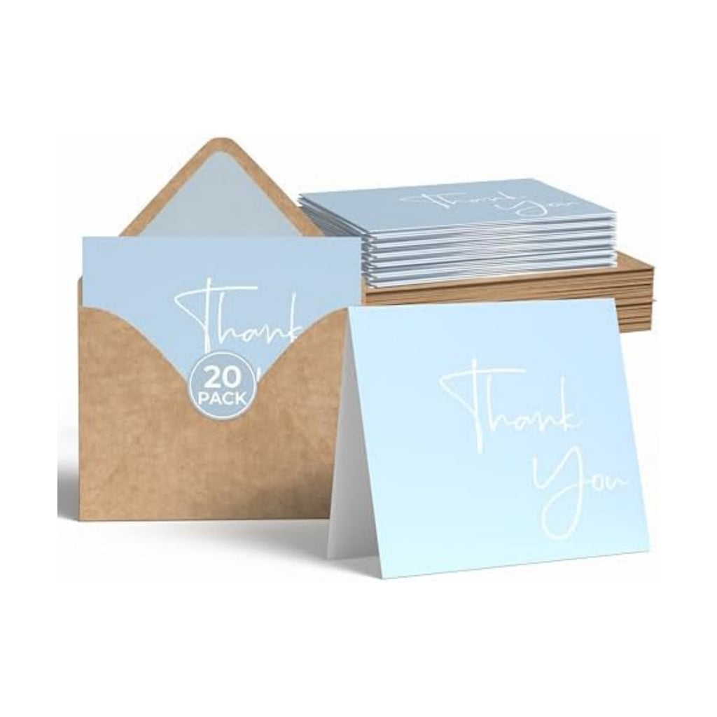 VNS Creations Thank You Cards With Envelopes - 20 Pack 4 x 6 - Light Blue
