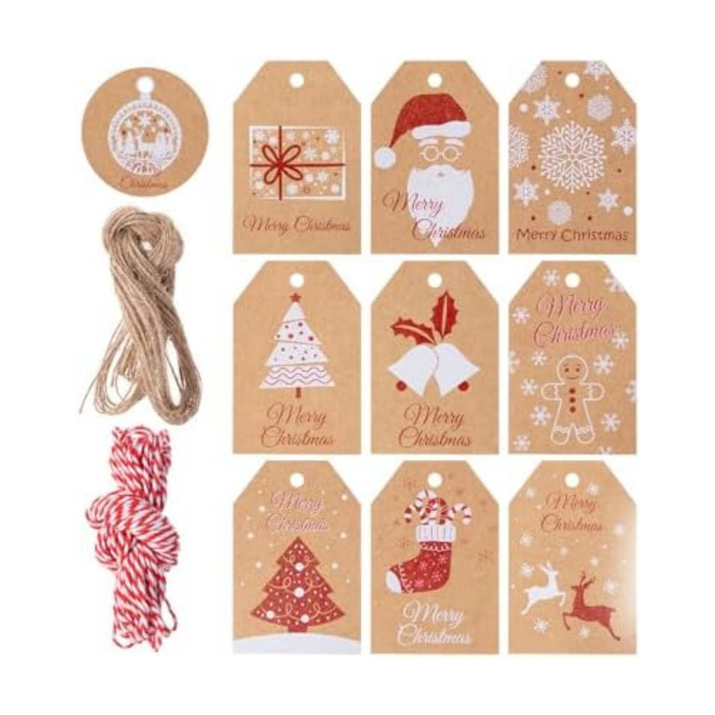 Mr. Pen- Christmas Gift Tags, 100 pcs, with Hemp Rope, 10 Designs