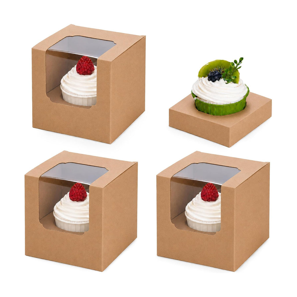 NPLUX 25 Pack Pre - Assembled Individual Cupcake Boxes Brown with Inserts