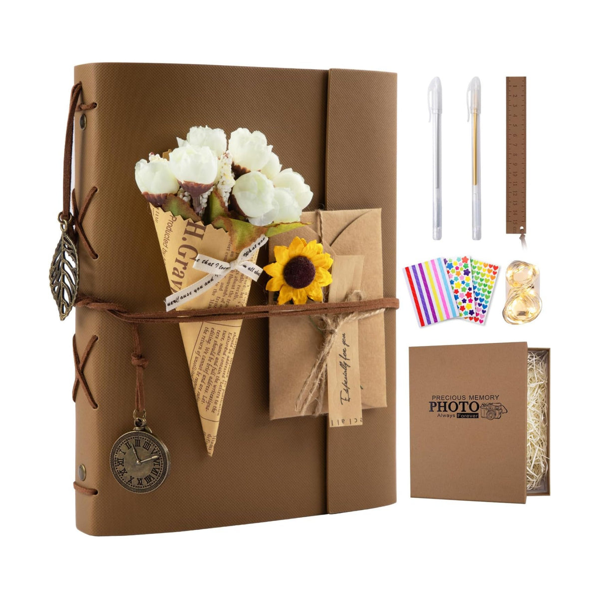 Scrapbook Photo Album 100 Pages, 60 Page Self Adhesive+40 Page Kraft Paper DIY Photo Book for 2x3 3x5 4x6 5x7 Pictures, Leather Memory Book for Wedding Baby Family Travel Birthday Christmas