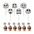 Halloween Cupcake Toppers, Cake Decorations, 12PCS Glitter Skull Jack Cake Toppers for Nightmare Before Christmas, Ghost