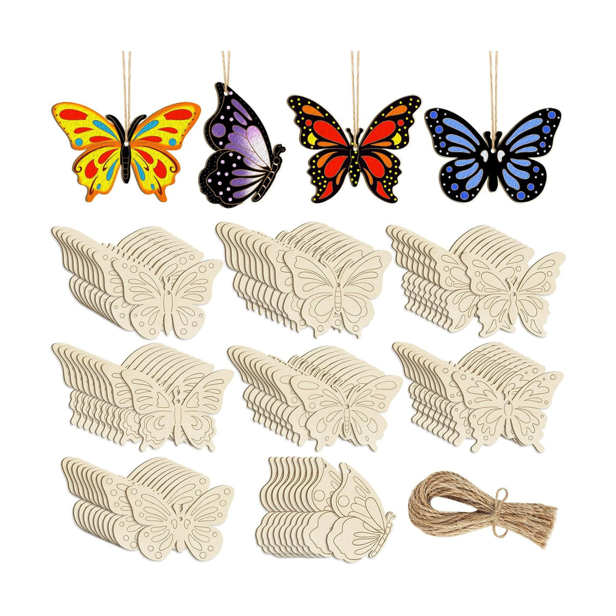 80PCS Wooden Spring Ornaments to Paint Butterfly Cutouts, 8 Styles DIY Blank Unfinished Wood Butterfly Cutouts Ornament for Home Crafts Hanging Decorations