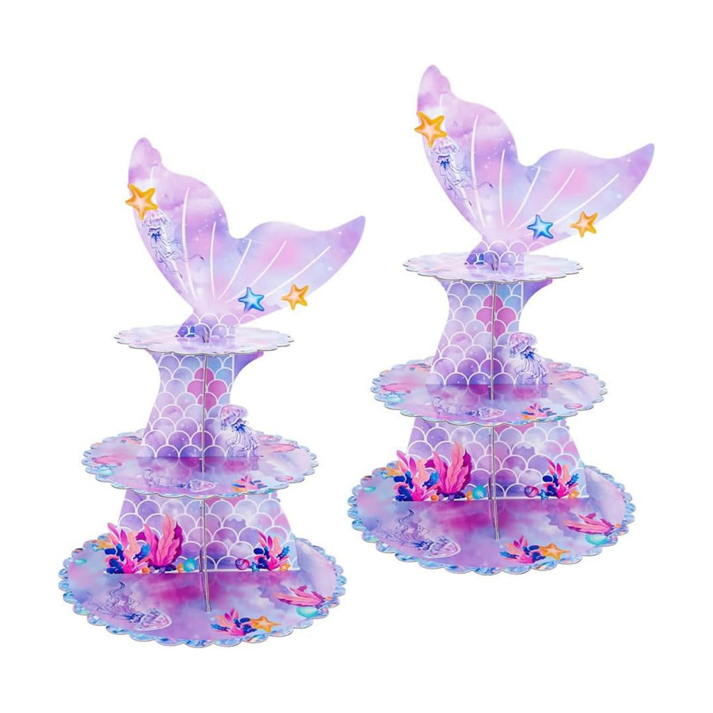 MRPAPA 2 Pack Mermaid 3 Tier Cardboard Cupcake Stand Dessert Display Holder